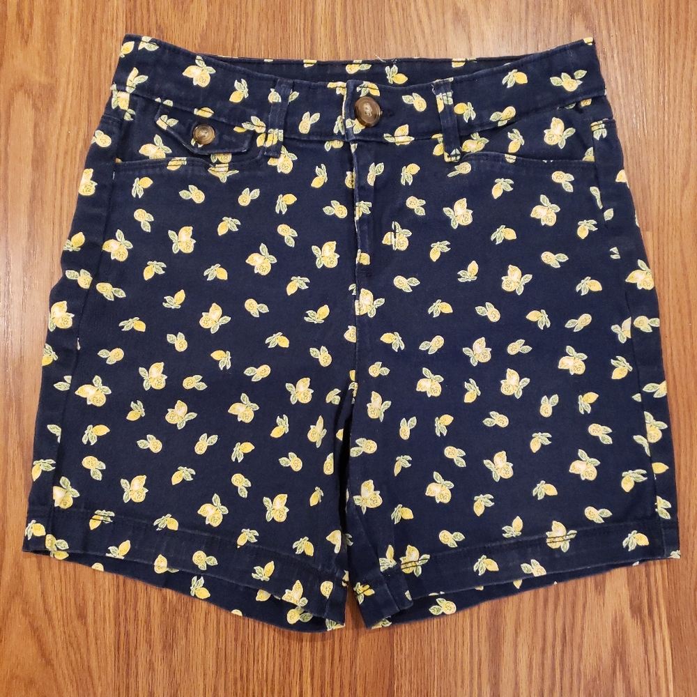 Charter Club Petite Lemon Print Stretch Shorts Navy Blue size 2P